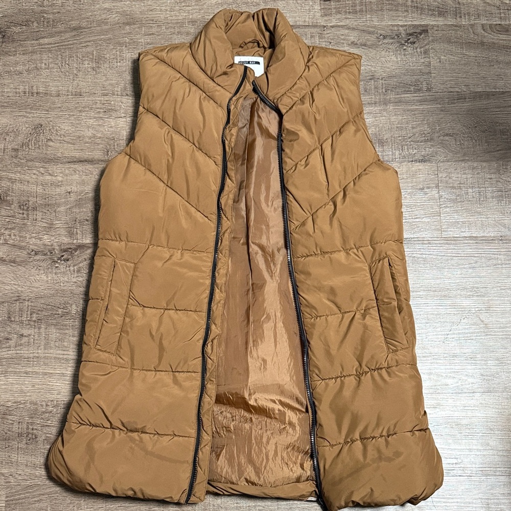 Noisy May Quilted Long Puffer Vest in Brown